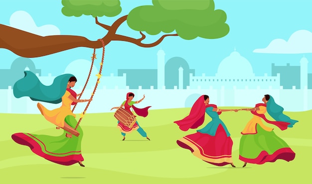 Teej Festival flache Farbillustration