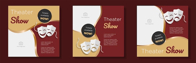 Theatershow Social Media Post Banner Set Schauspieler dramatisch glücklich Masken Werbekonzept Schauspieler