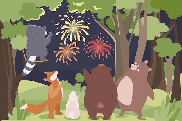 Tiere beobachten Feuerwerk Konzept Hintergrund