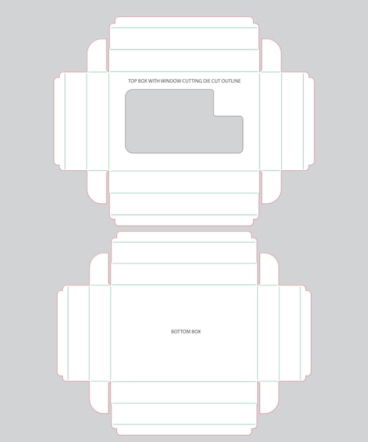 Vektor top-bottom-box mit fenster-die-cut-umriss