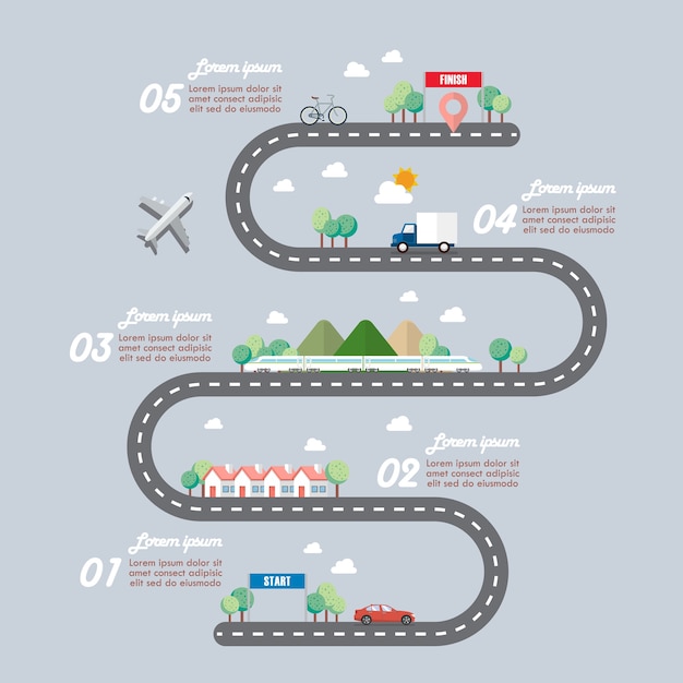 Vektor transportmittel mit der stadtstraße infographic