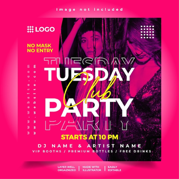 Tuesday Night Party Club DJ Party Flyer Social Media Post Banner Vorlage