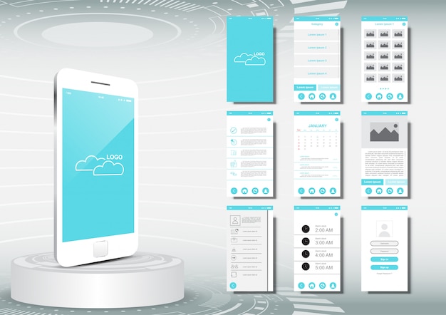 Vektor ui, ux für modellvorlagen für mobile anwendungen