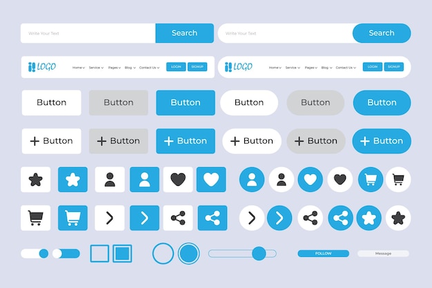 UIUX-Kit-Sammlung. Elemente der Benutzeroberfläche für jedes Design. Farbige UI-Kit-Kollektion im flachen Design