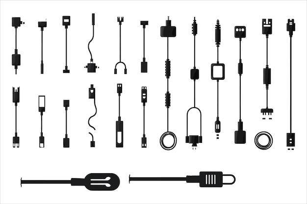 Vektor usb-kabel icon silhouette mobiles zubehör icon mobiles ladekabel icon silhouette