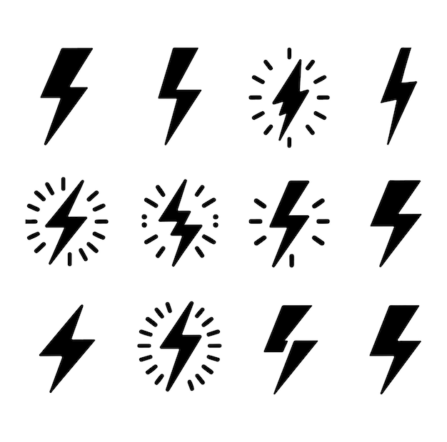 Vektor vektor des silhouetten-satzes von blitz-ikonen