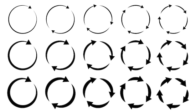 Vektor verschiedene kreisförmige pfeile mit unterschiedlicher dicke, kreispfeile, zeichen, symbole, vektorillustration