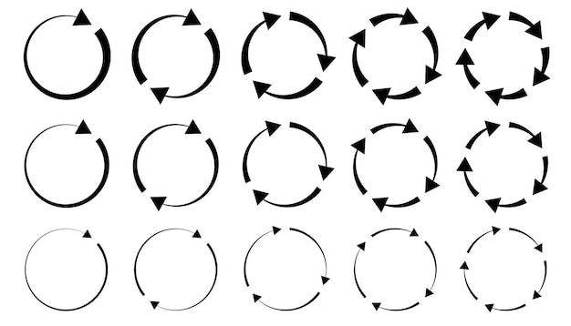 Vektor verschiedene kreisförmige pfeile mit unterschiedlicher dicke, kreispfeile, zeichen, symbole, vektorillustration