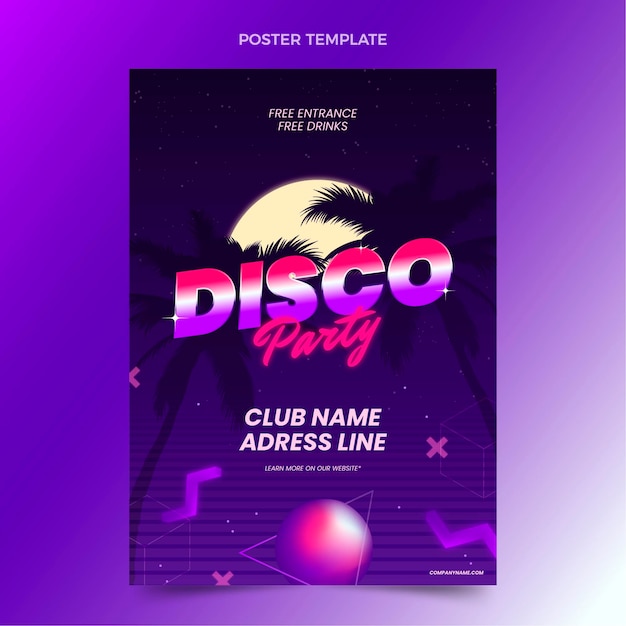 Vertikale Postervorlage für Retro-Vaporwave-Disco-Party mit Farbverlauf