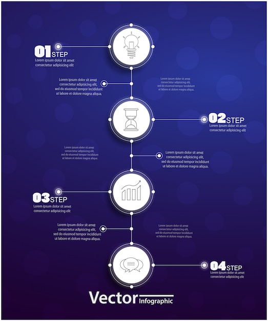 Vier Schritte Infografiken mit Kreisen