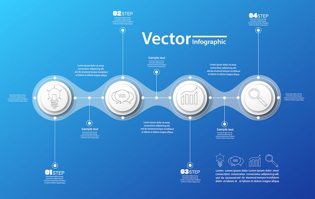 Vier Schritte Infografiken mit Kreisen