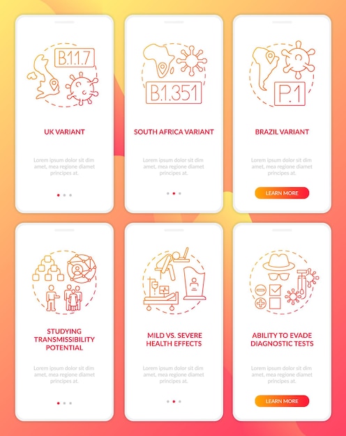 Virusmutationen beim Onboarding mobiler App-Seitenbildschirm mit Konzepten