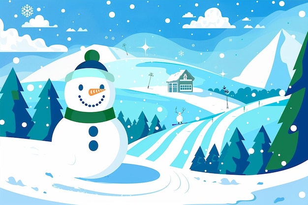 Winter-Szene mit Schneemann-Illustration