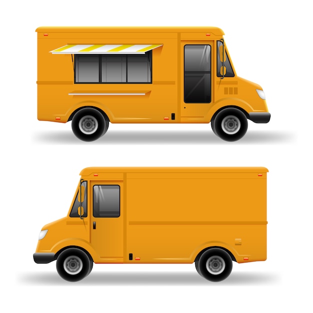 Yellow Food Truck Hochdetaillierte Vorlage für Mock Up Brand Identity. Realistischer Lieferservice Van lokalisiert auf weißem Hintergrund