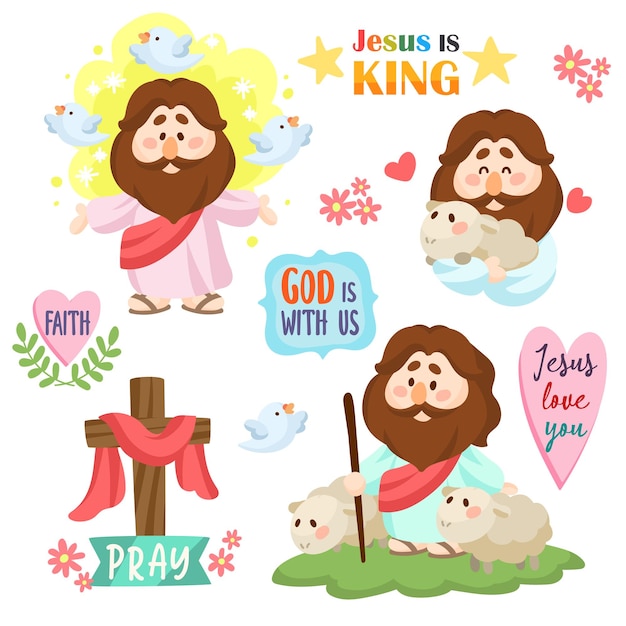 Vektor zeichentrickfilm jesus illustration jesus christus und das lamm christentum und katholizismus clip art