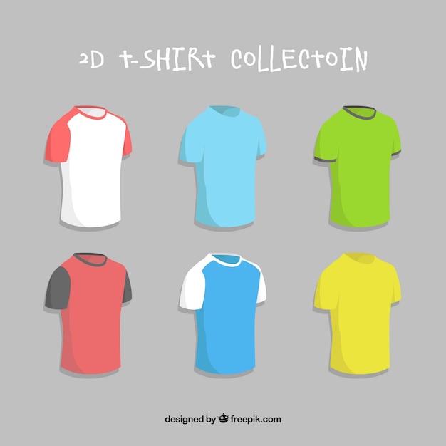 Vetor grátis 2d coleção de camisetas em cores diferentes