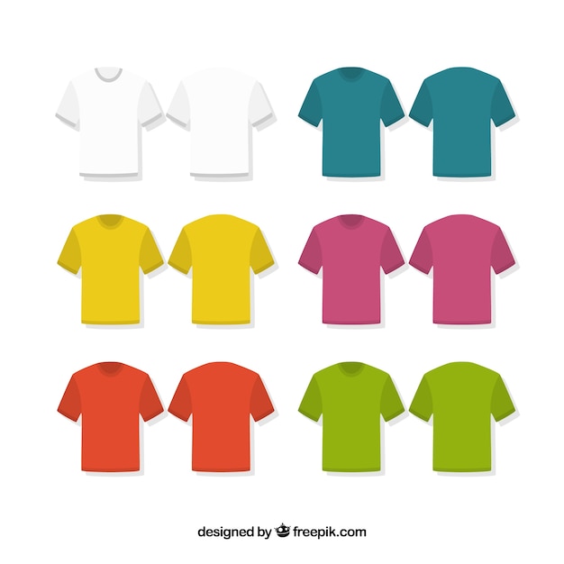 Vetor grátis 2d coleção de camisetas em cores diferentes