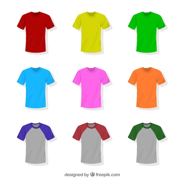 Vetor grátis 2d coleção de camisetas em cores diferentes