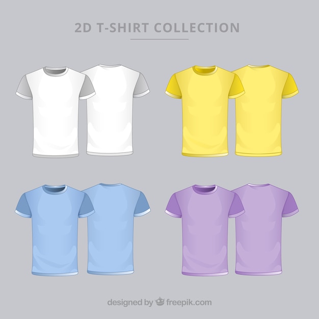 Vetor grátis 2d coleção de camisetas em cores diferentes