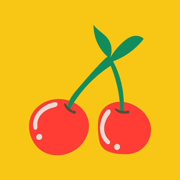 Vetor grátis adesivo de fruta cereja, ilustração de doodle fofinho em vetor de design retro