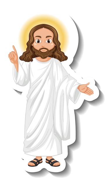 Adesivo de personagem de desenho animado de Jesus Cristo em fundo branco