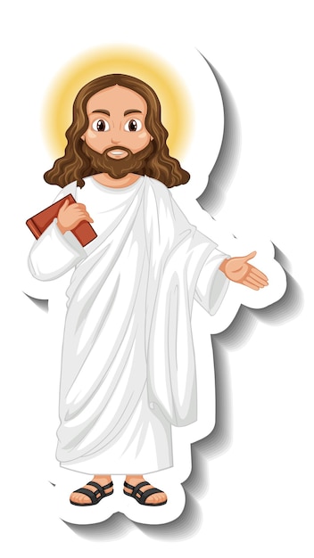 Adesivo de personagem de desenho animado de Jesus Cristo no fundo branco