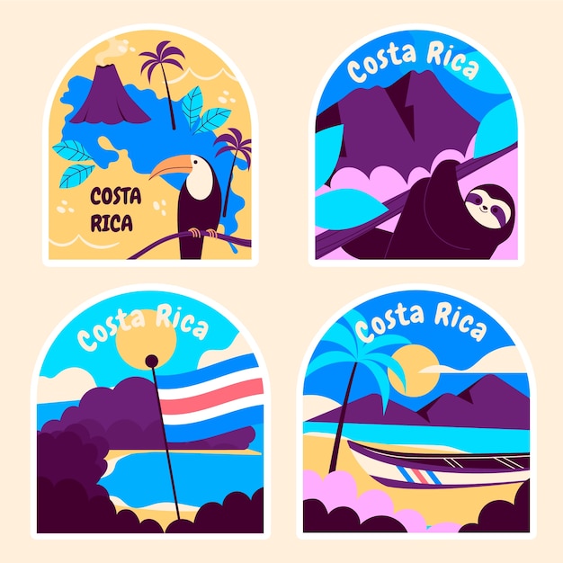 Vetor grátis adesivos ingênuos da costa rica