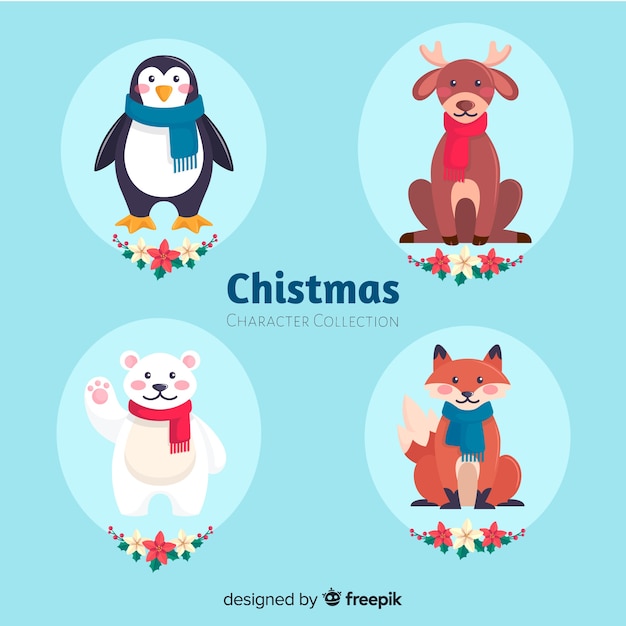 Vetor grátis adorável coleção de personagens de natal com design plano