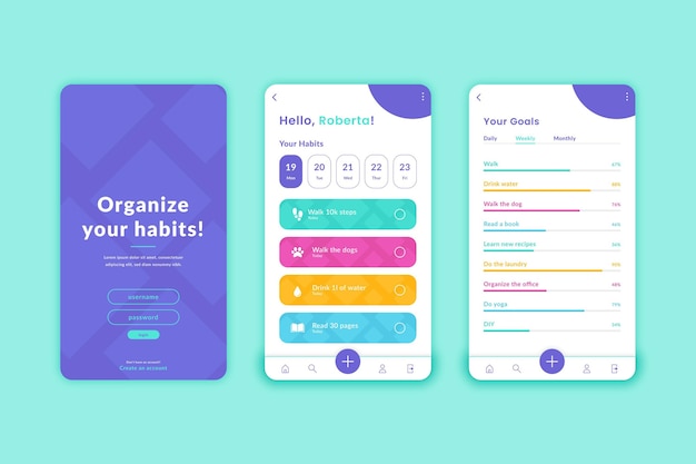 Vetor grátis aplicativo de rastreamento de metas e hábitos