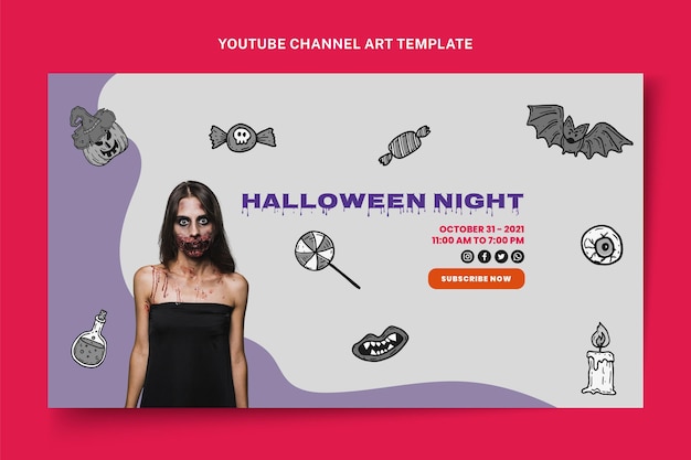 Arte do canal do youtube de Halloween desenhada à mão