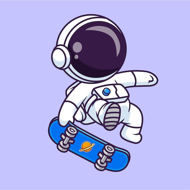 Vetor grátis astronauta bonito jogando skate cartoon ícone vetorial ilustração ciência ícone esportivo isolado plano