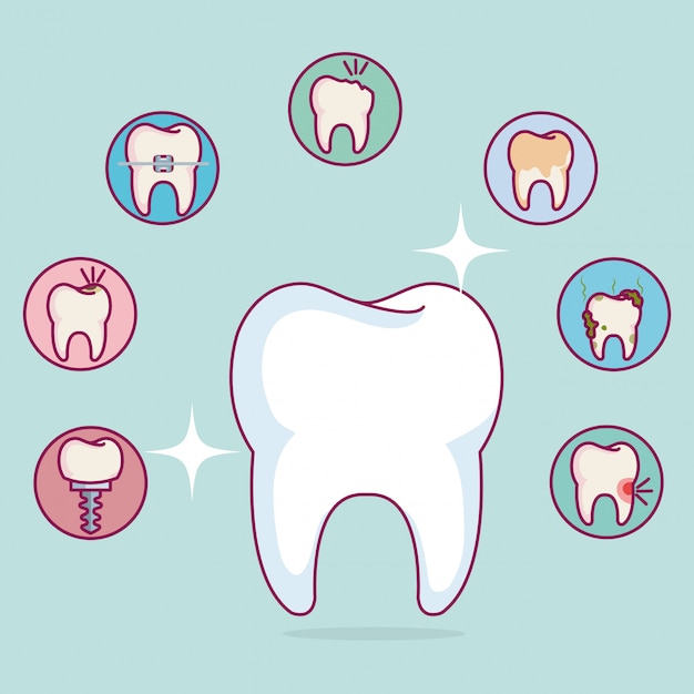 atendimento odontológico conjunto de ícones