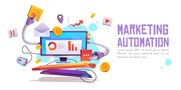 Banner de automação de marketing. Tecnologia para SEO