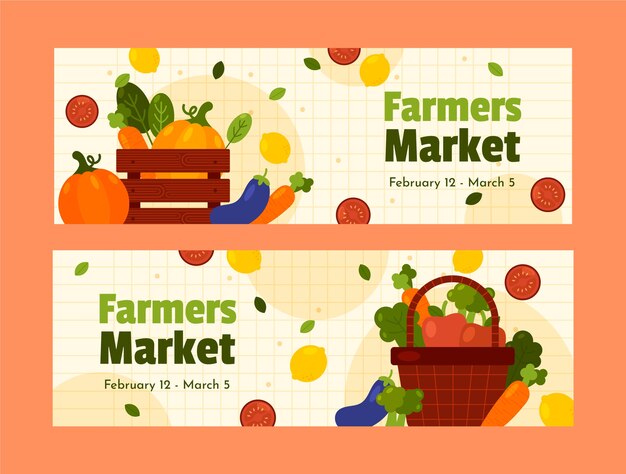 Banner de mercado de agricultores de design plano