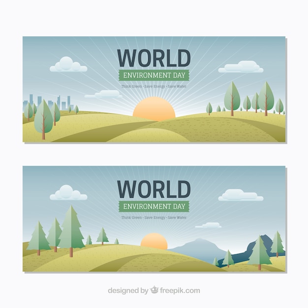 Vetor grátis banners com paisagens bonitas para o dia do ambiente mundial