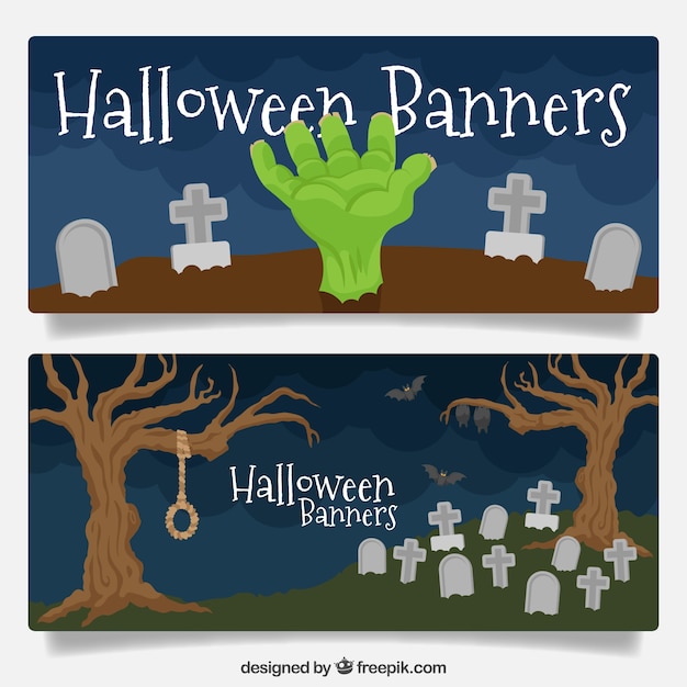 Banners de Halloween com lápides