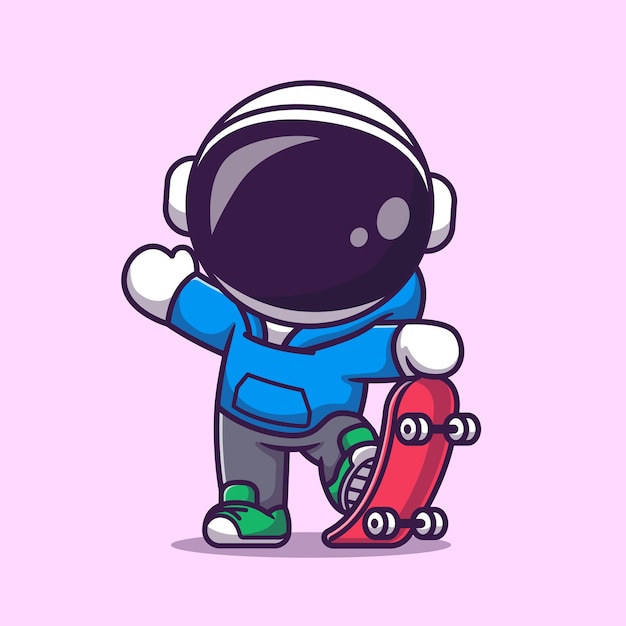 Vetor grátis bonito astronauta jogando skate cartoon ícone ilustração vetorial ciência esportes ícone isolado