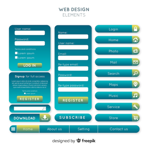 Vetor grátis botões web modernos em estilo gradiente