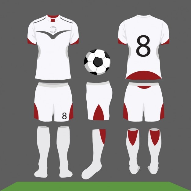 Vetor grátis branco e kit de futebol vermelho