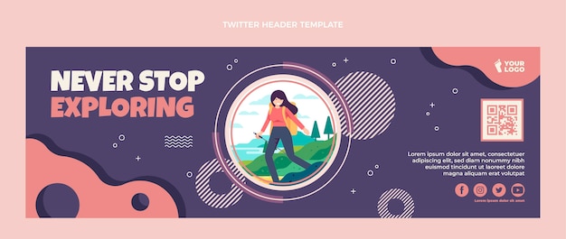 Cabeçalho do Twitter de trekking de design plano