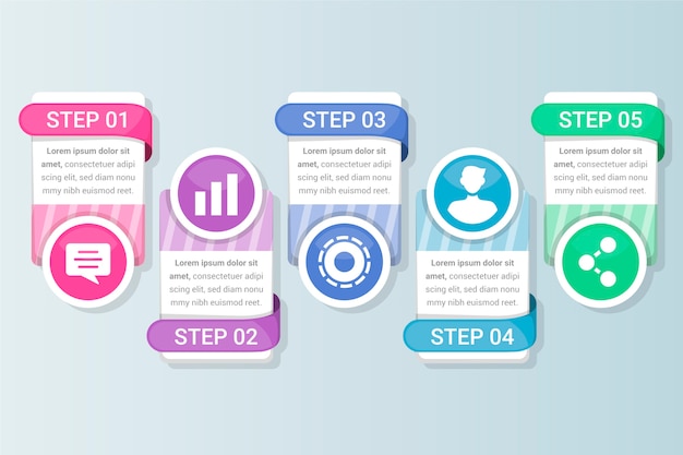 Vetor grátis caixas de texto e infográfico design plano com etapas e opções