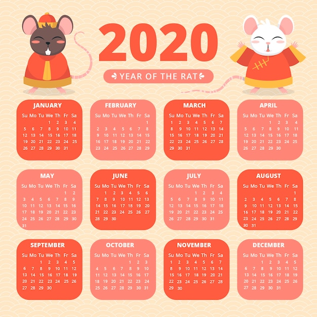 Vetor grátis calendário de mão desenhada ano novo chinês