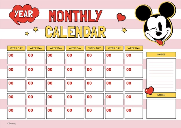 Vetor grátis calendário mensal vintage do mickey mouse.