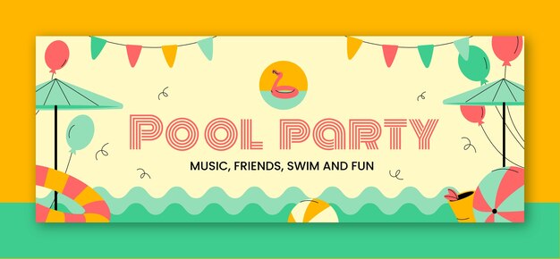 Capa de facebook de festa na piscina de design plano