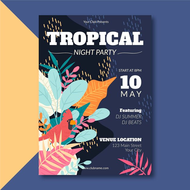 Cartaz de festa tropical com modelo de animais