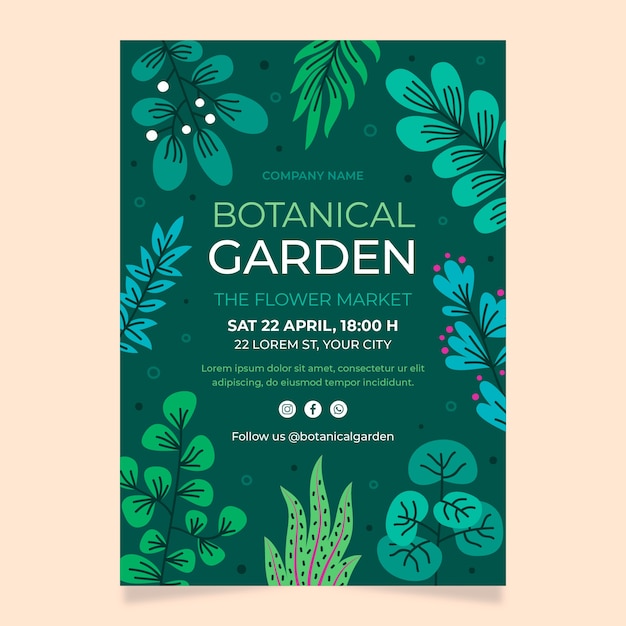 Cartaz de jardim botânico de design plano