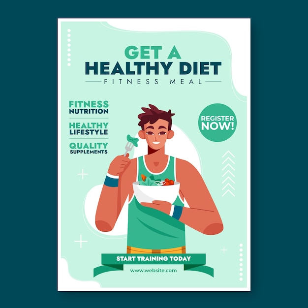 Cartaz de nutrição fitness desenhado à mão