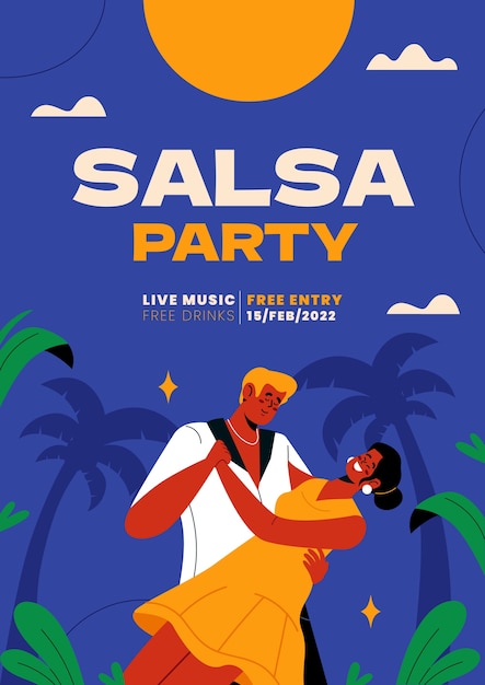 Vetor grátis cartaz de salsa de design plano desenhado à mão