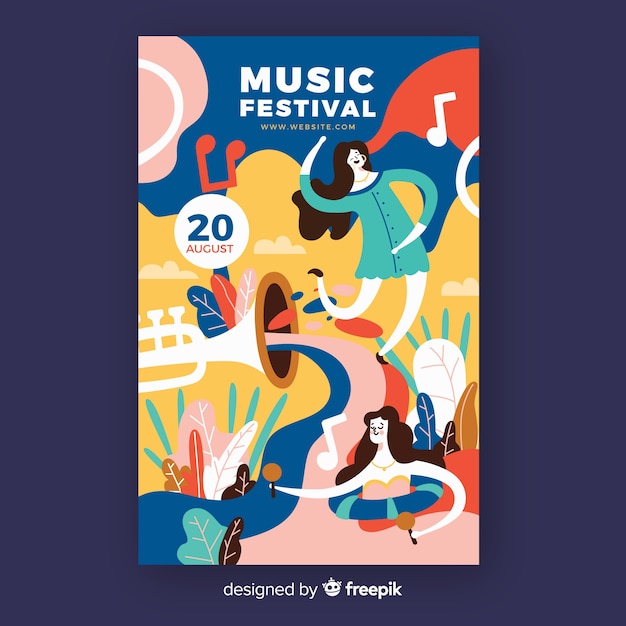 Vetor grátis cartaz festival de música desenhados à mão com dançarinos