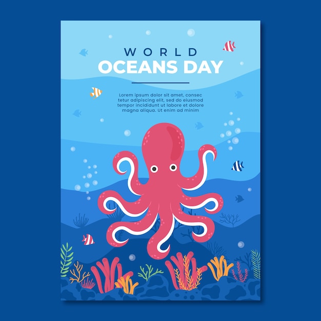 Cartaz ou panfleto desenhado à mão do dia mundial dos oceanos